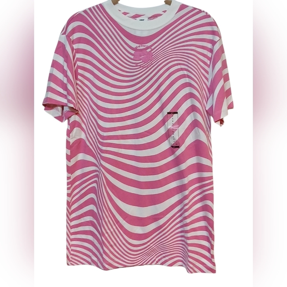 Nike - NWT, Pink & White Short Sleeve Dress W/Geometric Print, Emmroidered Logo, - Picture 4 of 12